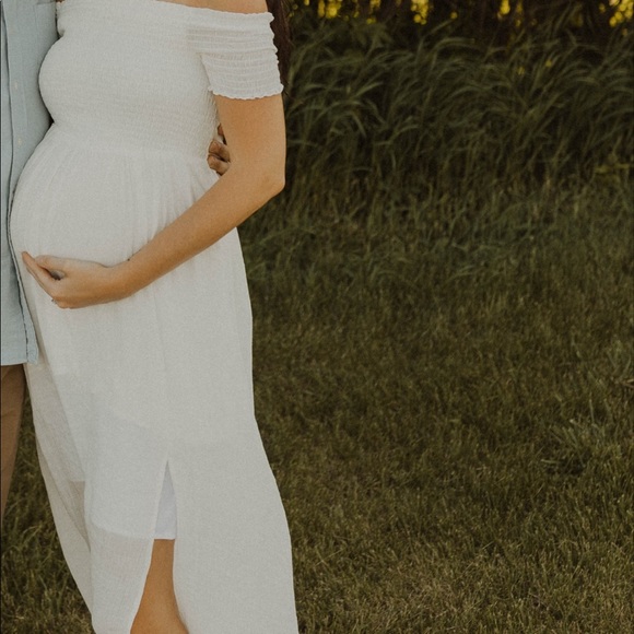 Boutique Off the Shoulder White Maxi Dress Aakaa Brand Womens Small - Picture 3 of 7